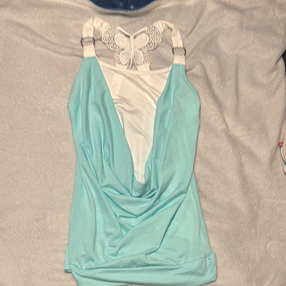Elegant Lace-Back Aqua Top